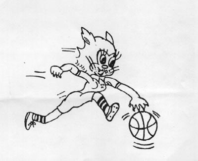 Betty dribbles a basketball as a member of Northwest's winning women's basketball team.